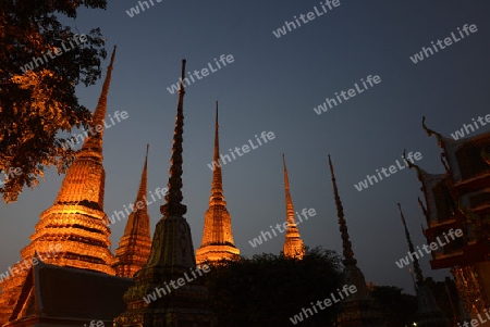 Die Tempelanlage des Wat Pho in der Hauptstadt Bangkok von Thailand in Suedostasien.