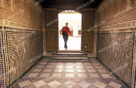 The Old Town near the Djemma del Fna Square in the old town of Marrakesh in Morocco in North Africa.
