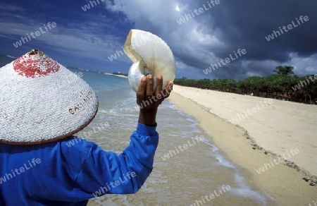 Ein Strand in Nusa Dua im Sueden der Insel Bali in Indonesien in Suedostasien.