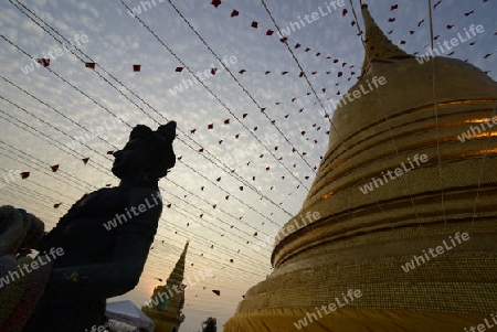 Die Tempelanlage des Goldenen Berg in der Hauptstadt Bangkok von Thailand in Suedostasien.