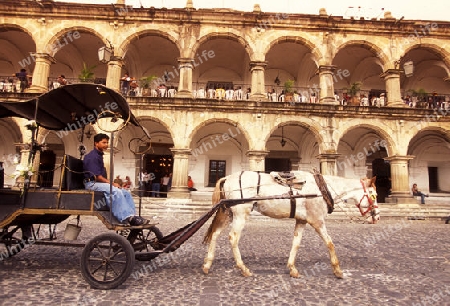 the main square in the old town in the city of Antigua in Guatemala in central America.   