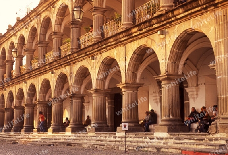 the main square in the old town in the city of Antigua in Guatemala in central America.   