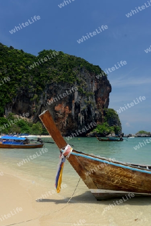 The Hat Phra Nang Beach at Railay near Ao Nang outside of the City of Krabi on the Andaman Sea in the south of Thailand. 