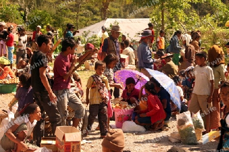 Der Wochenmarkt im Bergdorf Aituto suedlich von Dili in Ost Timor auf der in zwei getrennten Insel Timor in Asien.  