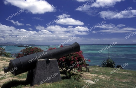 Ein Sandstrand an der Westkueste von Mauritius im Indischen Ozean. 