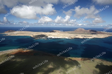 the Mirador del Rio viewpoint on the Island of Lanzarote on the Canary Islands of Spain in the Atlantic Ocean. on the Island of Lanzarote on the Canary Islands of Spain in the Atlantic Ocean.
