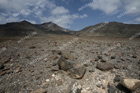 the Landscape of the Jandia Natural Parc on the south of the Island Fuerteventura on the Canary island of Spain in the Atlantic Ocean.