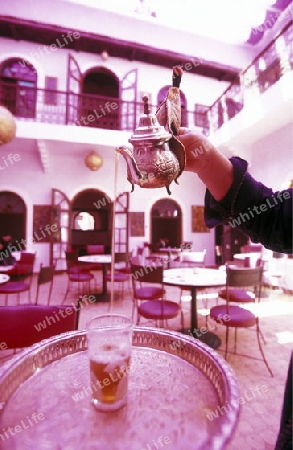 A Tea House at the Djemma del Fna Square in the old town of Marrakesh in Morocco in North Africa.
