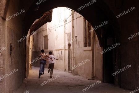 Eine Gasse im Souq und Altstadt von Damaskus in der Hauptstadt von Syrien. 