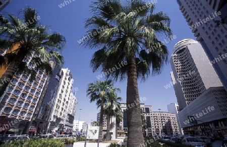 the skyline in the old town in the city of Dubai in the Arab Emirates in the Gulf of Arabia.