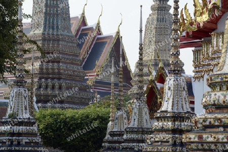 Die Tempelanlage des Wat Pho in der Hauptstadt Bangkok von Thailand in Suedostasien.