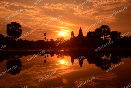 The Angkor Wat in the Temple City of Angkor near the City of Siem Riep in the west of Cambodia.