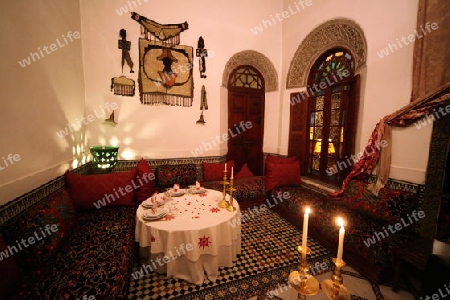 A Restaurant in the old City in the historical Town of Fes in Morocco in north Africa.