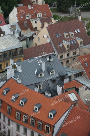 Das Stadtpanorama ueber die Altstadt von Riga der Hauptstadt