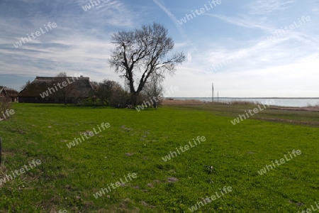 Fischersiedlung am Boddstetter Bodden, Nationalpark Vorpommersche Boddenlandschaft, Deutschland