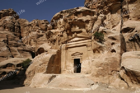 The Treasury of the little Petra in the Temple city of Petra in Jordan in the middle east.