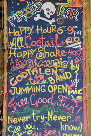 The Drinklist at a Bar at the Hat Tom Sai Beach at Railay near Ao Nang outside of the City of Krabi on the Andaman Sea in the south of Thailand. 