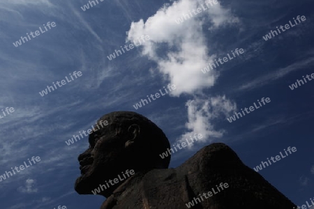 The historic Grutapark with old statues of Lenin and Stalin near the town of Druskininkai in the south of Vilnius and the Baltic State of Lithuania,  