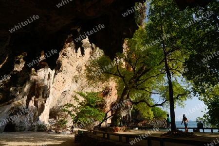 The Hat Phra Nang Beach at Railay near Ao Nang outside of the City of Krabi on the Andaman Sea in the south of Thailand. 