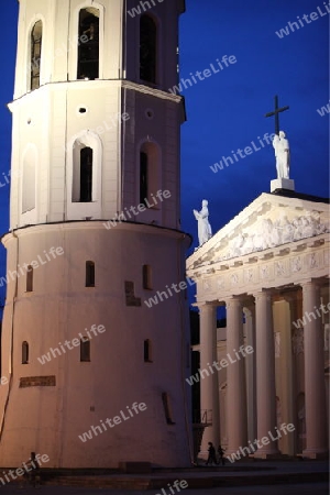 The old Town of the City Vilnius with the clocktower and the Johanneschurch  in the Baltic State of Lithuania,  