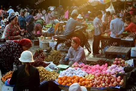 The Market in the old City of Siem Riep near the Ankor Wat Temples in the west of Cambodia.