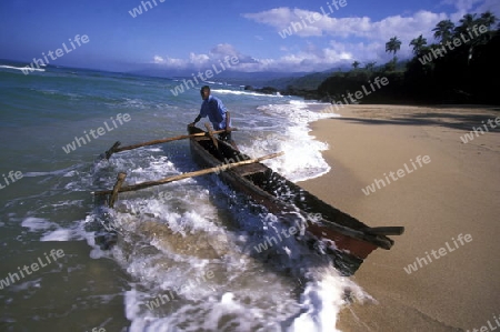 the beach of the village Moya on the Island of Anjouan on the Comoros Ilands in the Indian Ocean in Africa.   