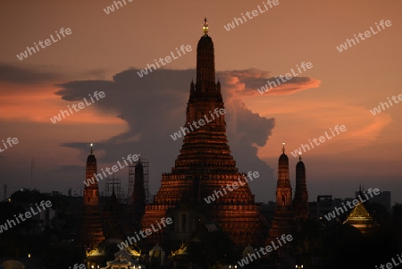 Der Wat Arun Tempel in der Stadt Bangkok in Thailand in Suedostasien.