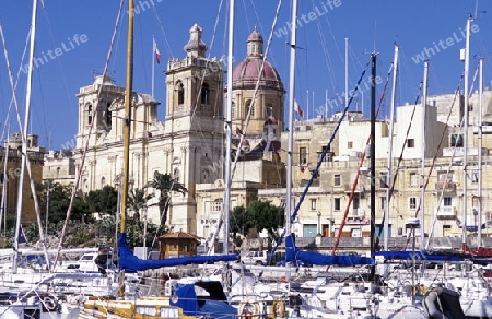 The Habour in centre of the Old Town of the city of Valletta on the Island of Malta in the Mediterranean Sea in Europe.
