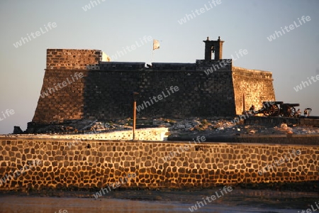 The Castillo de San Jose of the City of Arrecife on the Island of Lanzarote on the Canary Islands of Spain in the Atlantic Ocean. on the Island of Lanzarote on the Canary Islands of Spain in the Atlantic Ocean.
