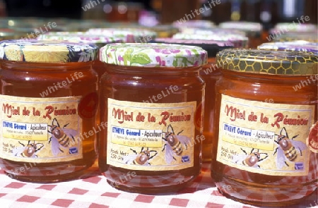 Honey made in La Reunion on a Market on the Island of La Reunion in the Indian Ocean in Africa.