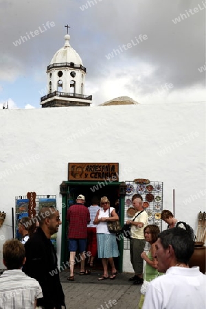 the sunday market in the old town of Teguise on the Island of Lanzarote on the Canary Islands of Spain in the Atlantic Ocean. on the Island of Lanzarote on the Canary Islands of Spain in the Atlantic Ocean.
