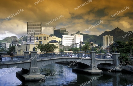 Das Stadtzentrum der Hauptstadt Port Louis an der Westkueste von Mauritius   