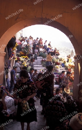 people in traditional clotes in the Village of  Chichi or Chichicastenango in Guatemala in central America.   