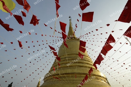 Die Tempelanlage des Goldenen Berg in der Hauptstadt Bangkok von Thailand in Suedostasien.