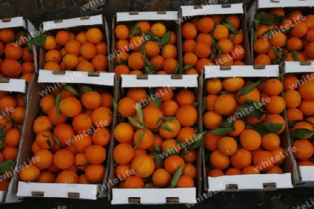 Orange at a Market in the  mountain Village of  Tejeda in the centre of the Canary Island of Spain in the Atlantic ocean.