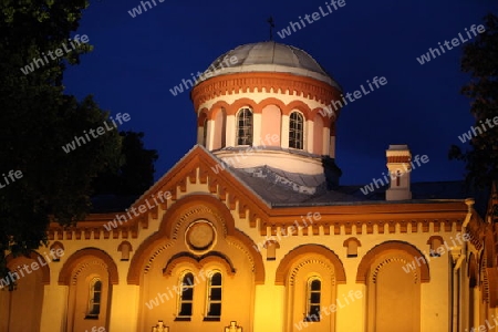 The old Town of the City Vilnius with the Nikolai Churchand the Johanneschurch  in the Baltic State of Lithuania,  