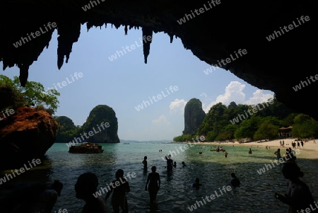 The Hat Phra Nang Beach at Railay near Ao Nang outside of the City of Krabi on the Andaman Sea in the south of Thailand. 