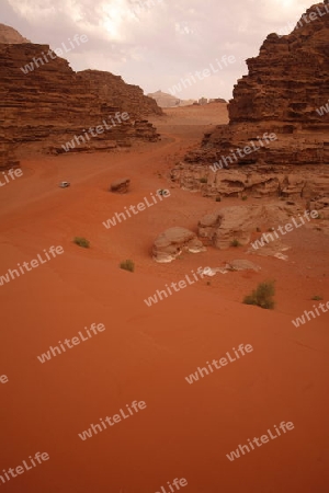 The Landscape of the Wadi Rum Desert in Jordan in the middle east.