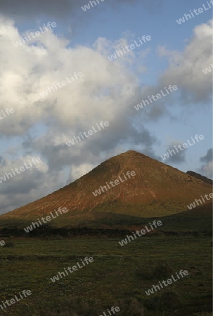 the Landscape of El Golfo on the Island of Lanzarote on the Canary Islands of Spain in the Atlantic Ocean. on the Island of Lanzarote on the Canary Islands of Spain in the Atlantic Ocean.
