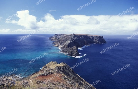 Europa, Atlantischer Ozean, Portugal, Insel, Madeira, Porto Santo, Meer, Landschaft, Aussichtspunkt, Miradouro, Ponta da Calheta, Insel de Baixo oe da Cal, 
Der Aussichtspunkt am Ponta de Calheta auf der Insel Porto Santo der Nachbarsinsel von Madeir