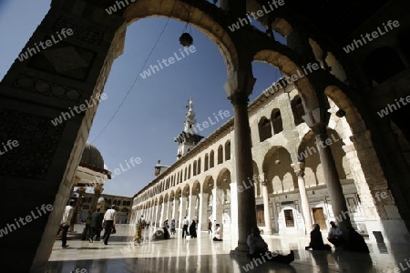 Asien, Naher Osten, Syrien, Damaskus,   Der Innenhof der  Omaijad Moschee im Souq und Altstadt von Damaskus in der Hauptstadt von Syrien. 