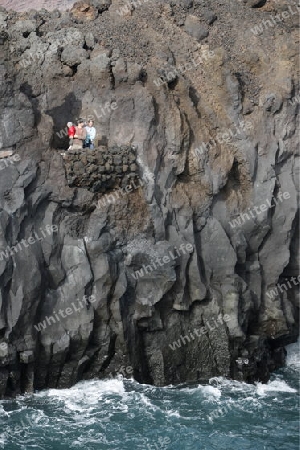 the Landscape of El Golfo on the Island of Lanzarote on the Canary Islands of Spain in the Atlantic Ocean. on the Island of Lanzarote on the Canary Islands of Spain in the Atlantic Ocean.
