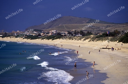 Das Dorf Vila Baleira auf der Insel Porto Santo bei der Insel Madeira im Atlantischen Ozean, Portugal.