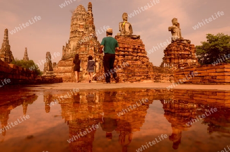 The Wat Chai Wattanaram Temple in City of Ayutthaya in the north of Bangkok in Thailand, Southeastasia.