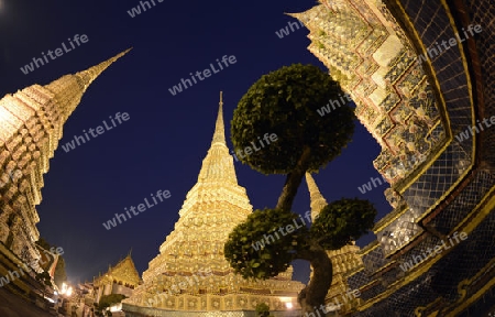 Die Tempelanlage des Wat Pho in der Hauptstadt Bangkok von Thailand in Suedostasien.