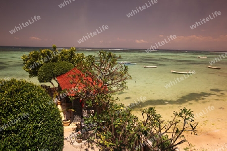 Ein Strand in Jungutbatu Beach im westen der kleinen Insel Nusa Lembongan im osten der Insel Bali in Indonesien in Suedostasien.