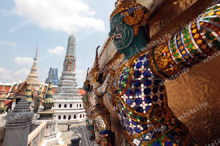 Die Tempelanlage des Wat Phra Kaew in Banglamphu in Bangkok der Hauptstadt von Thailand in Suedostasien.  