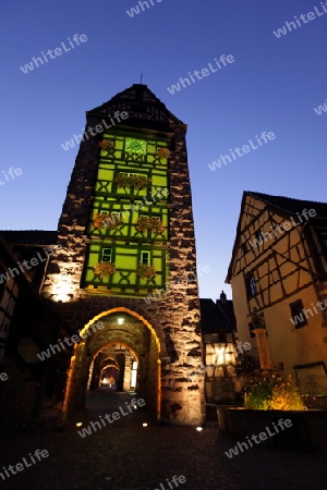 the olt town of the village of Riquewihr in the province of Alsace in France in Europe