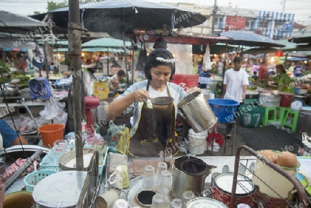 a coffee shop at the morning Market in Nothaburi in the north of city of Bangkok in Thailand in Southeastasia.