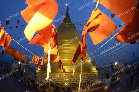 Die Tempelanlage des Goldenen Berg in der Hauptstadt Bangkok von Thailand in Suedostasien.